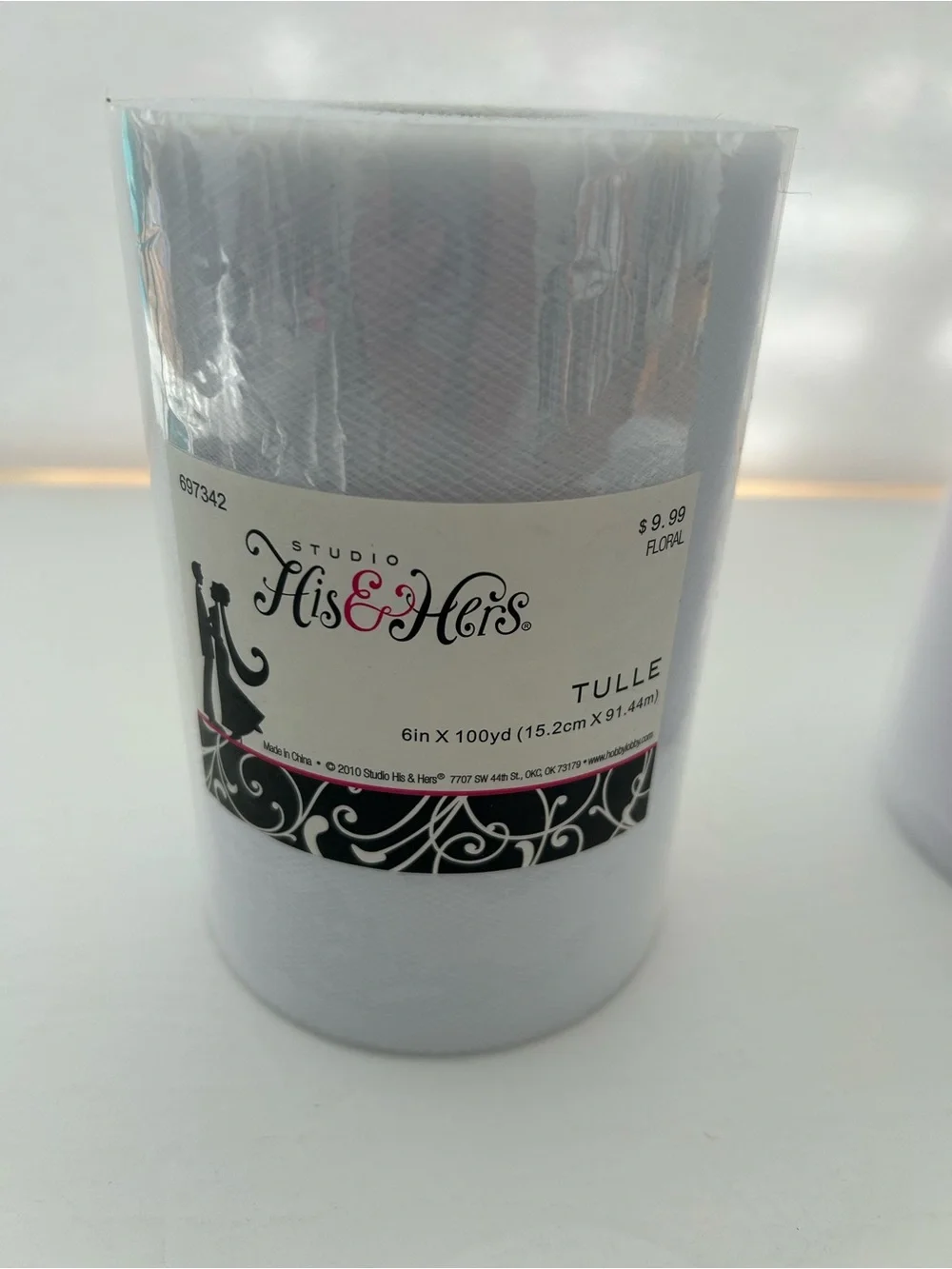His & Hers bundle of two rolls white tulle 6 inch wide